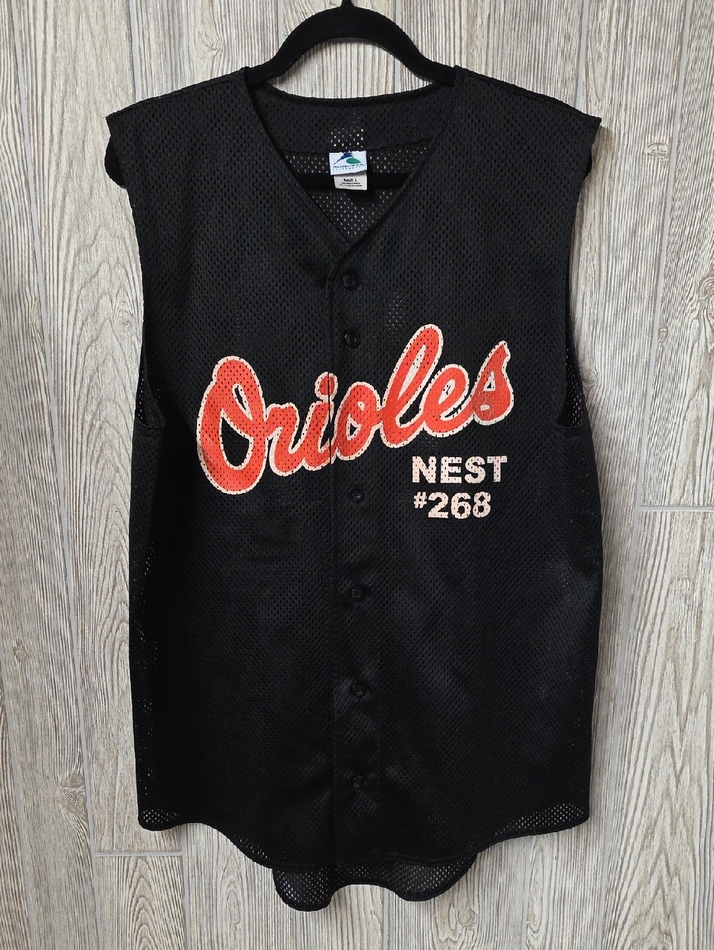 Augusta Sportswear Vintage Black Mesh Orioles Script Jersey Orange Logo Large